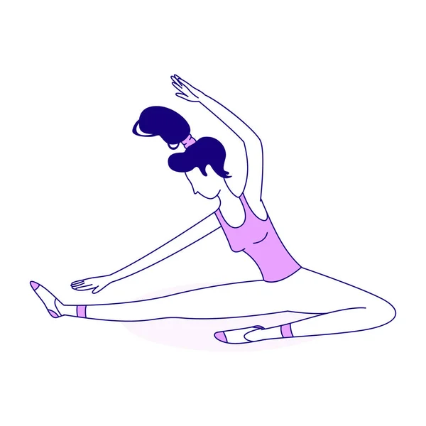 Mädchen Macht Stretching Übung Halb Flachen Farbvektor Charakter Posing Figuren — Stockvektor