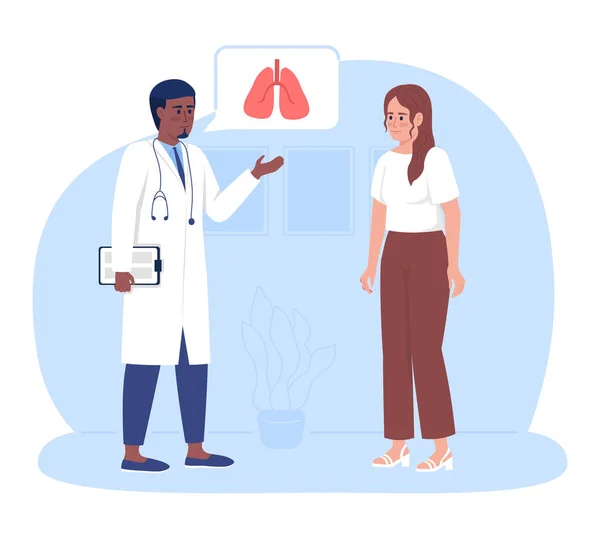 Femme Médecin Visiteur Pour Contrôle Des Poumons Vecteur Illustration Isolée — Image vectorielle