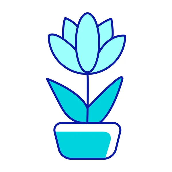 Ανθισμένο Λουλούδι Γλάστρα Ημι Επίπεδη Χρώμα Διανυσματικό Στοιχείο Πλήρες Μέγεθος — Διανυσματικό Αρχείο