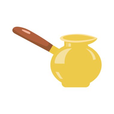 Yarı düz renk vektör nesnesi. Tam boy beyaz. Sıcak içecek hazırlayın. Kahve için Türk demliği web grafik tasarımı ve animasyonu için basit karikatür tarzı illüstrasyon yapıyor