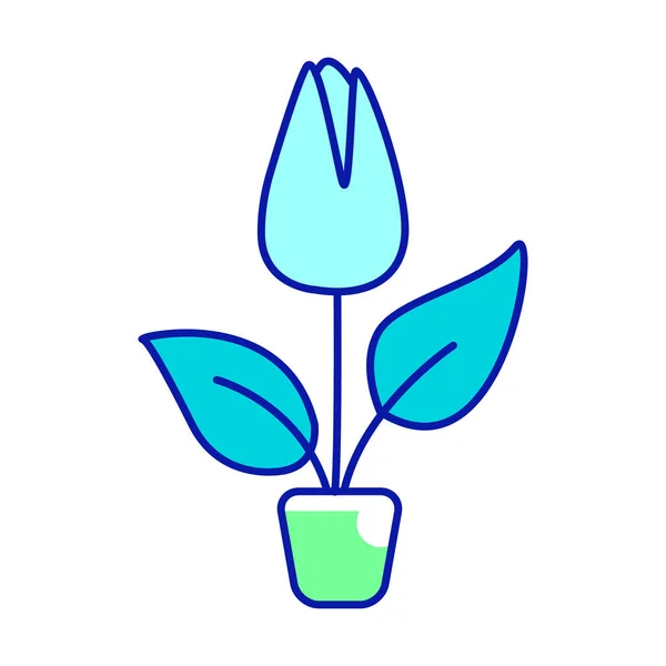 Tulipa Florescente Vaso Elemento Vetorial Cor Semi Plana Objeto Tamanho — Vetor de Stock