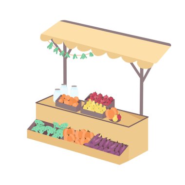 Çiftlik ürünleri yarı düz renk vektör nesneli market. Tam boy beyaz. Meyve ve sebzeler web grafik tasarımı ve animasyonu için basit çizgi film stili illüstrasyonları satıyor