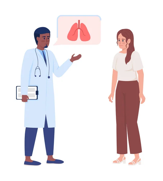 Médico Consulta Mujer Con Enfermedades Pulmonares Semi Plana Vector Color — Archivo Imágenes Vectoriales