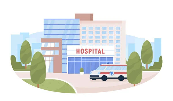 Hospital Building Ambulance Vector Isolated Illustration Medical Service Flat Cityscape — 图库矢量图片