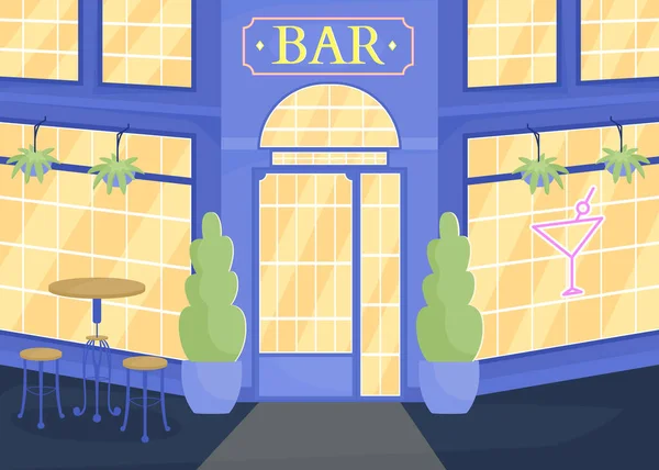 Popular Bar Night City Street Flat Color Vector Illustration Pub — Vector de stock