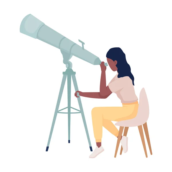 Scientist Studying Stars Telescope Semi Flat Color Vector Character Editable — ストックベクタ