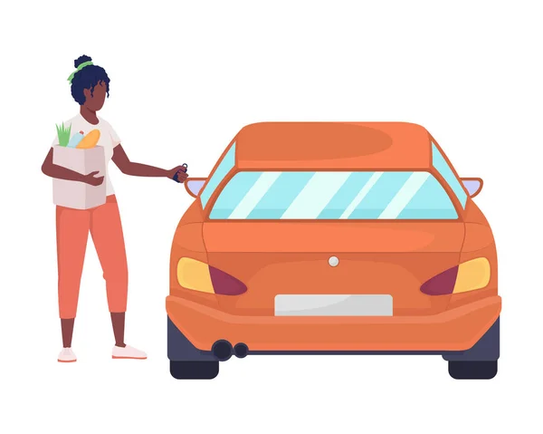 Woman Purchases Opening Car Semi Flat Color Vector Character Editable — Archivo Imágenes Vectoriales