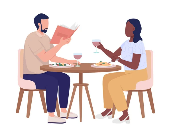 People Enjoying Food Restaurant Semi Flat Color Vector Characters Editable — стоковый вектор