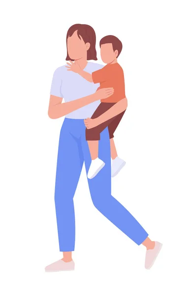 Woman Carrying Little Boy Semi Flat Color Vector Characters Editable — ストックベクタ