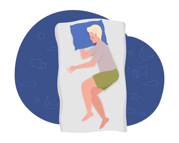Spí Straně Neklidně Noci Vektor Izolované Ilustrace Mladý Muž Podpaží — Stockový vektor