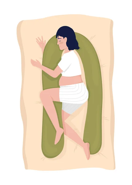 妊娠枕2次元ベクトル分離イラストと一緒に寝ているお母さん 漫画の背景に妊婦フラット文字 モバイル ウェブサイト プレゼンテーションのためのカラフルな編集可能なシーン — ストックベクタ