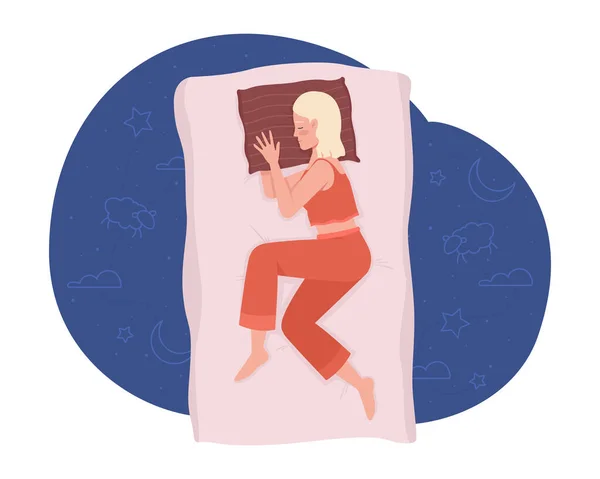 Dormir Lado Confortavelmente Noite Vetor Isolado Ilustração Descansando Jovem Personagem — Vetor de Stock