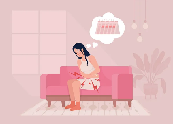 Dolor Abdominal Inferior Durante Ciclo Menstrual Ilustración Vectorial Color Plano — Vector de stock