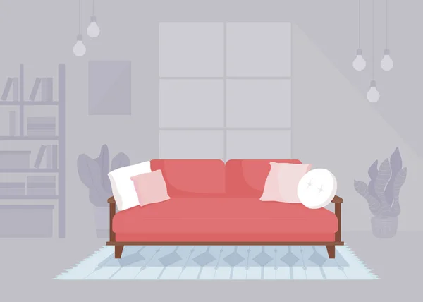 Canapé Rouge Avec Des Oreillers Joliment Disposés Illustration Vectorielle Couleur — Image vectorielle