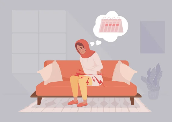 Dysmenorrhea Symptom Ploché Barevné Vektorové Ilustrace Dívka Trpící Nesnesitelnými Menstruačními — Stockový vektor