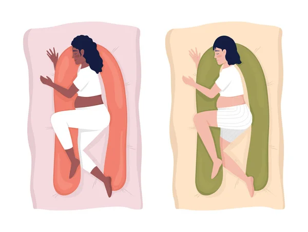 Tidur Dengan Bantal Kehamilan Vektor Ilustrasi Terisolasi Ditetapkan Mengharapkan Ibu - Stok Vektor