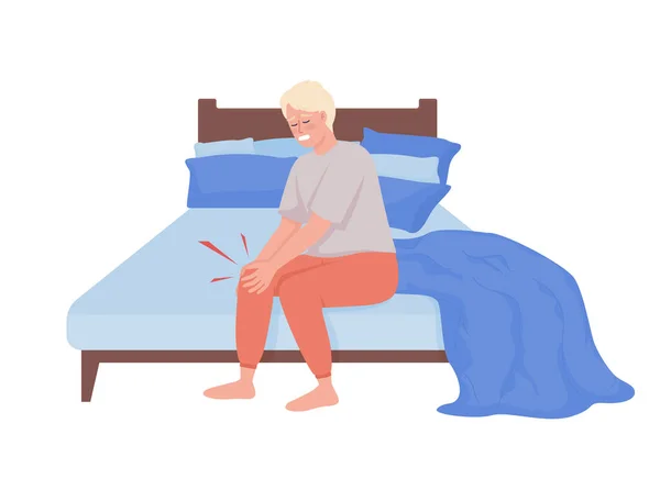 Young Man Suffering Morning Joint Pain Semi Flat Color Vector — Stock Vector