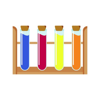 Mantar tıpalı örnek tüpleri yarı düz renk vektör nesnesi. Tıbbi aletler. Tam boy beyaz. Laboratuvar araçları web grafik tasarımı ve animasyonu için basit karikatür biçimi illüstrasyonu