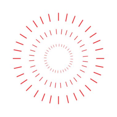 Kırmızı soyut dairesel desen yarı düz renk vektör elementi. Tam boy beyaz. Geometrik radyal şekil web grafik tasarımı ve animasyonu için basit çizgi film stili çizimi