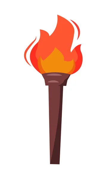 带有火半扁平色矢量物体的火把 全尺寸的白色项目 希腊方块游戏的符号 永恒的火焰用于网页平面设计和动画的简单卡通风格图解 — 图库矢量图片