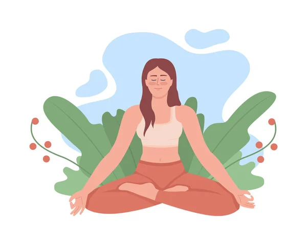 Donna Tranquilla Meditando All Aperto Vettore Isolato Illustrazione Personaggio Piatto — Vettoriale Stock