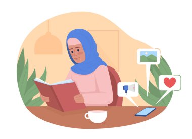Telefon uyarılarını görmezden gelen kadın 2D vektör izole çizimi. Çizgi film arka planında pozitif düz karakter. Mobil, web sitesi, sunum için gerçek hayat renkli düzenlenebilir sahne