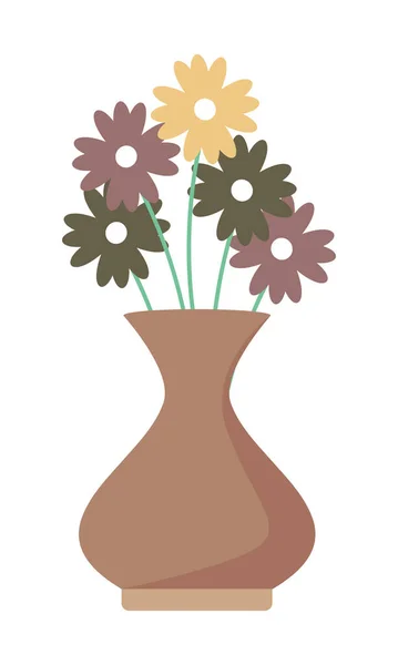 Απλά Λουλούδια Καφέ Βάζο Ημι Επίπεδο Χρώμα Διάνυσμα Αντικείμενο Σύνθεση — Διανυσματικό Αρχείο