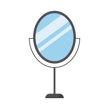 Kız yatak odası yarı düz renk vektör objesi için küçük bir ayna. Soyunma masası aleti. Tam boy beyaz. Güzellik salonu web grafik tasarımı ve animasyonu için basit çizgi film stili çizimi