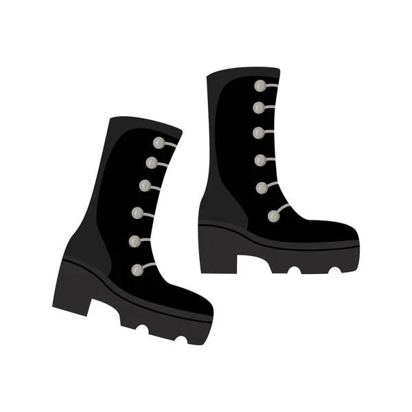 Zwarte Enkellaarsjes Semi Vlakke Kleur Vector Object Concertkleding Punk Schoenen — Stockvector