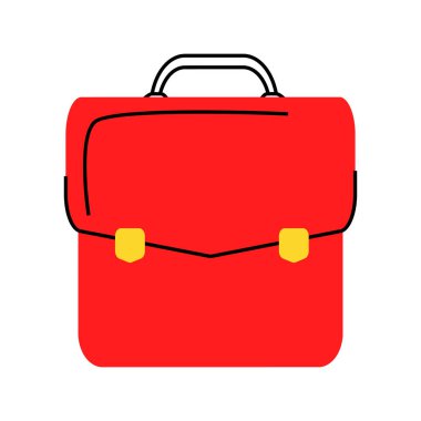 Kırmızı okul sırt çantası yarı düz renk vektör nesnesi. Okula dönelim. İlkokul öğrencisi için el çantası. Tam boy beyaz. Web grafik tasarımı ve animasyonu için basit çizgi film stili çizimi