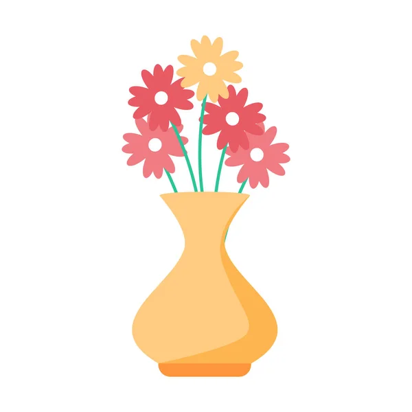セラミック花瓶半フラットカラーベクトルオブジェクトの花の配置 まだ人生の構成 フルサイズのアイテム上白 Webグラフィックデザインとアニメーションのためのシンプルな漫画スタイルのイラスト — ストックベクタ