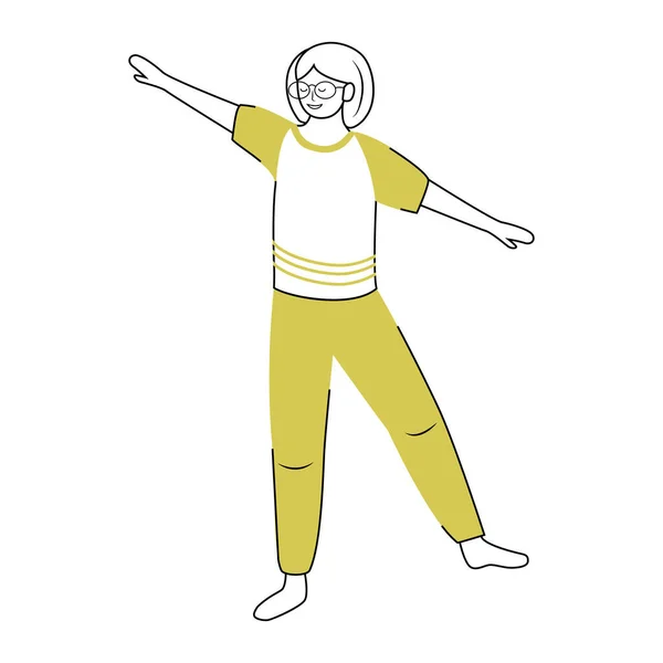 Mädchen Training Balance Mit Übung Semi Flachen Farbvektor Charakter Seiltänzerin — Stockvektor