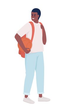 Basketbol yarı düz renk vektör karakteri olan lise öğrencisi bir sporcu. Düzenlenebilir figür. Beyazın üzerinde tam vücut insan. Web grafik tasarımı ve animasyonu için basit çizgi film stili çizimi