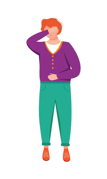 Depressed Teenager Aches Stomach Semi Flat Color Vector Character Standing — Stockvector