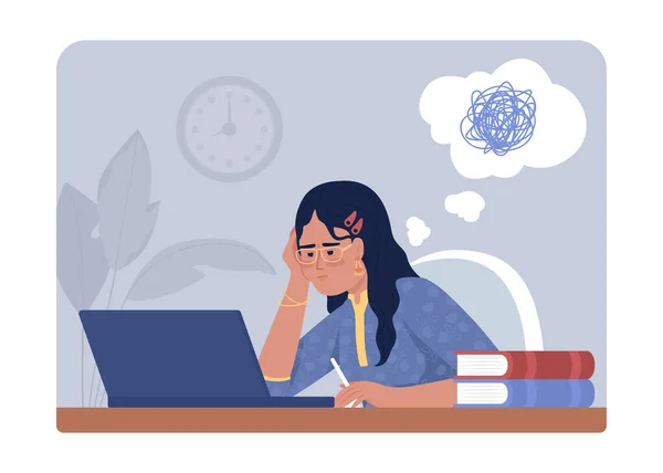 Difficult Concentrate Homework Vector Isolated Illustration Girl Struggling Adhd Flat — Wektor stockowy