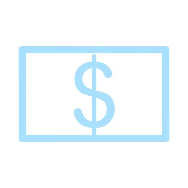 Mavi banknot yarı düz renk vektör elementi. Beyaz üzerine tam boy süsleme. Nakit çekilmesi. Bir dolarlık banknot. Web grafik tasarımı ve animasyonu için basit çizgi film stili çizimi