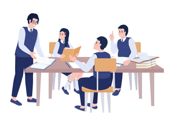 Private School Students Working Group Project Semi Flat Color Vector — Image vectorielle