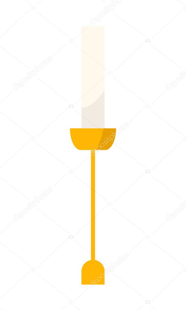 Taper candle in holder semi flat color vector object. Thanksgiving centerpiece. Decor for dining table. Full sized item on white. Simple cartoon style illustration for web graphic design and animation