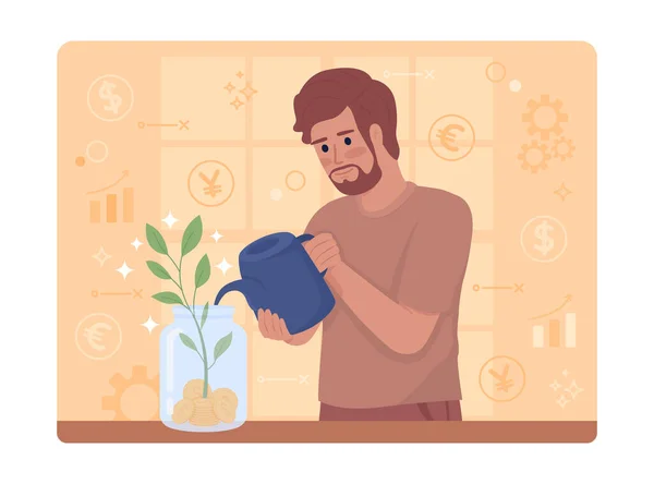 Investments Vector Isolated Illustration Man Holding Watering Pot Flat Character — 图库矢量图片