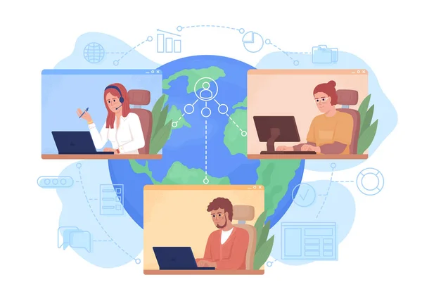 Collective Remote Work Vector Isolated Illustration Remote Teamwork Professionals Flat — 图库矢量图片
