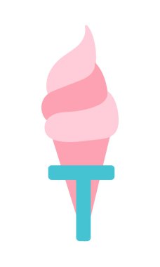 Yarı düz renk vektör nesnesinde leziz dondurma. Dondurmalı tatlı. Tam boy beyaz. Web grafik tasarımı ve animasyonu için basit bir çizgi film çizimi.