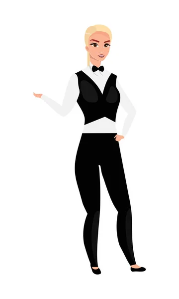 Waitress Uniform Semi Flat Color Vector Character Restaurant Staff Posing — Vetor de Stock