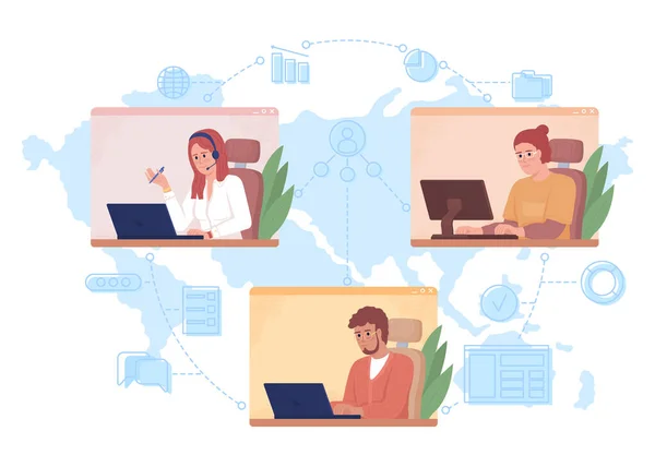 Colleagues Cooperation Vector Isolated Illustration Video Call Remote Workers Collaboration — Wektor stockowy