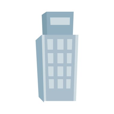 Yüksek çok katlı bina yarı düz renk vektör nesnesi. Şehir mimarisi. Tam boy beyaz. Web grafik tasarımı ve animasyonu için basit çizgi film stili çizimi geliştir