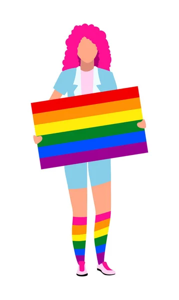 Female Lgbt Rights Activist Semi Flat Color Vector Character Standing — Stockvektor