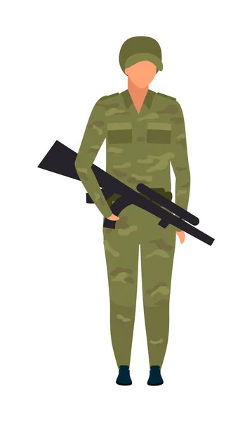 Soldier Rifle Semi Flat Color Vector Character Armed Forces Posing — Vetor de Stock