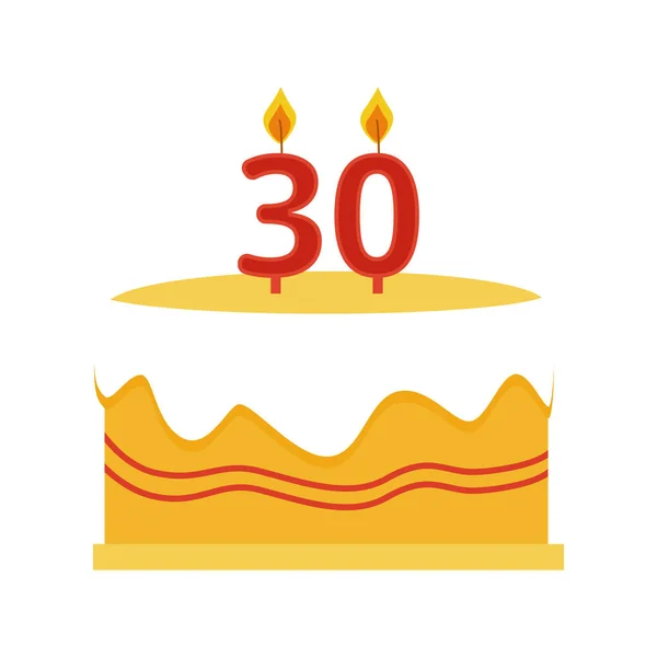 Birthday Cake Burning Candles Semi Flat Color Vector Object Anniversary — Vettoriale Stock