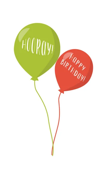 Air Balloons Hooray Happy Birthday Words Semi Flat Color Vector — Vettoriale Stock