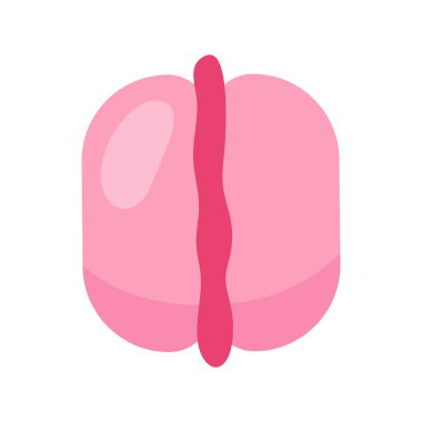 Krem rengi yarı düz vektör objeli pembe makarna. Zarif bir tatlı. Tam boy beyaz. Şekerlemeler web grafik tasarımı ve animasyonu için basit çizgi film stili çizimi