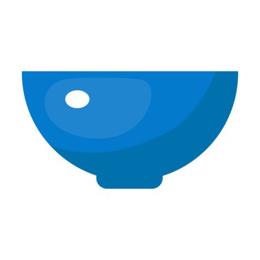 Mavi seramik kase yarı düz renk vektör nesnesi. Zarif bulaşık takımı. Masa takımı. Tam boy beyaz. Gıda ve içecek web grafik tasarımı ve animasyonu için basit çizgi film tarzı illüstrasyon